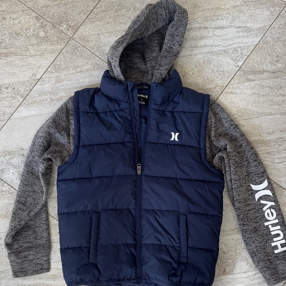 Hurley Kids Navy and Charcoal Puffer Jacket